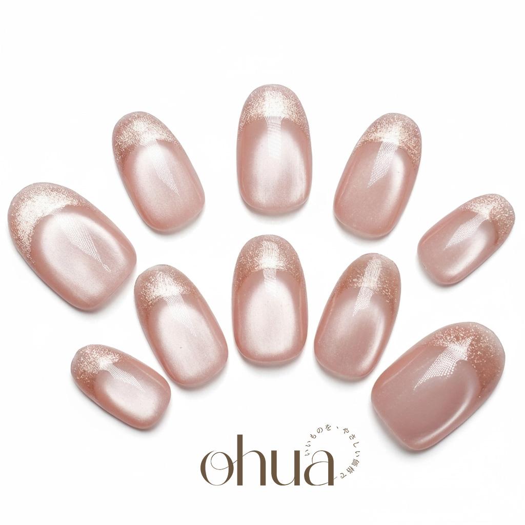 【桜のヴェール】ネイルチップ ピンクベージュ キャッツアイ 磁石 潤い感 肌馴染み 華やか 大人可愛い デート 春ネイル【ohua】