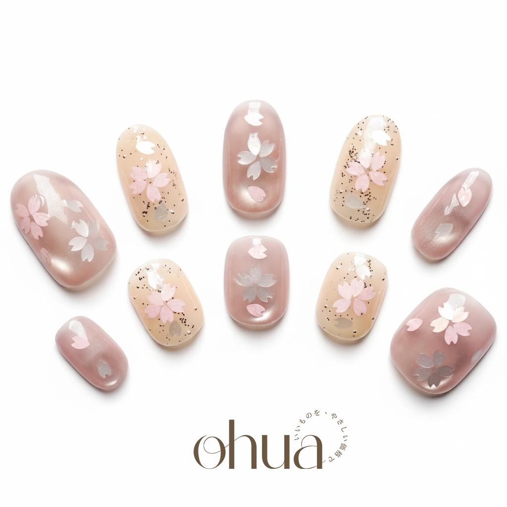 【桜の舞】ネイルチップ ピンク 桜 さくら 手書き フラワー 春ネイル 入学式 卒業式 お花見 上品【ohua】
