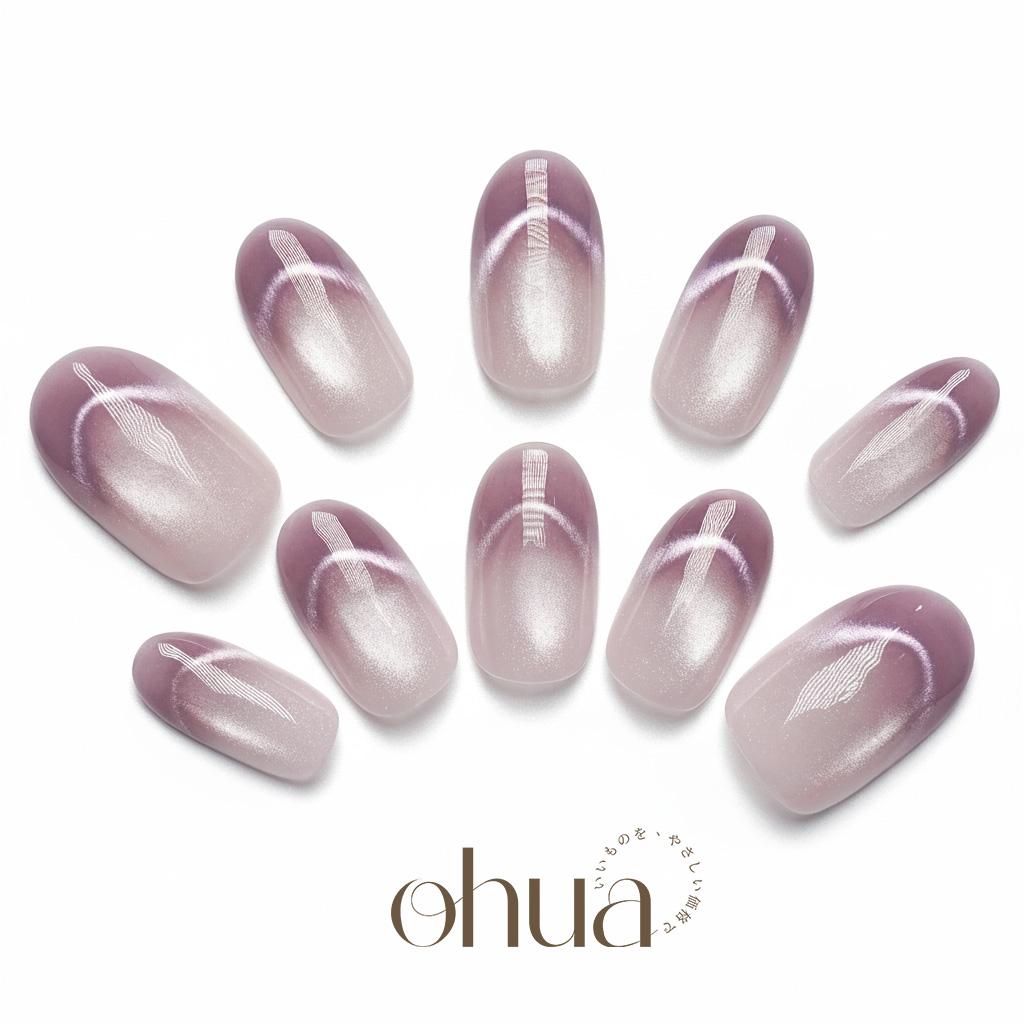 【葡萄シルク】ネイルチップ キャッツアイ ちゅるん ニュアンス 艶感 華やか 大人可愛い デート パーティー【ohua】
