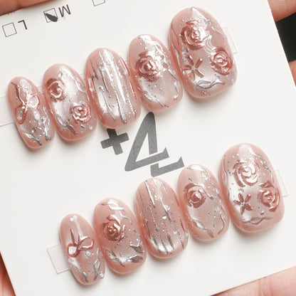 【薔薇のワルツ】ネイルチップ マグネット ピンク ブロンズ メタリック ニュアンス 結婚式 お呼ばれ 上品【ohua】