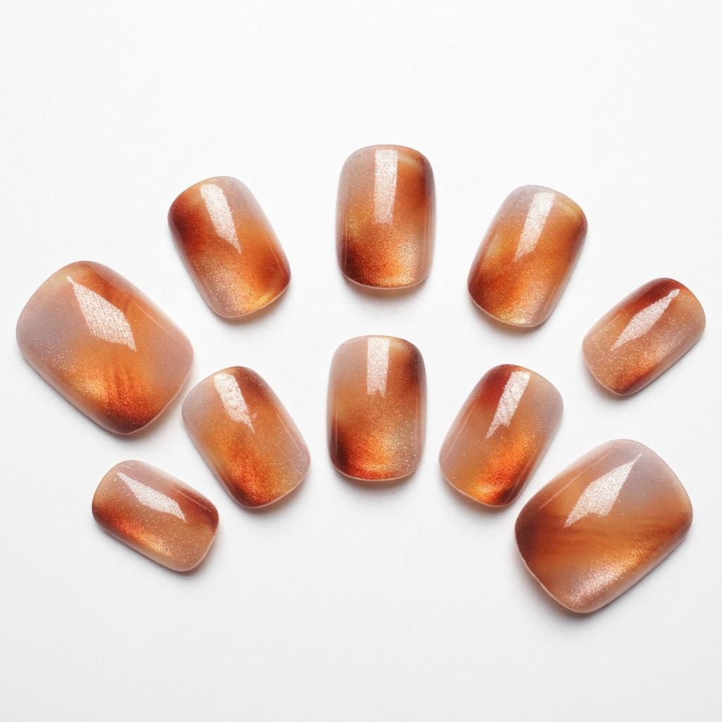 【溶け合う蜜】ネイルチップ ニュアンス 琥珀風 べっ甲 マグネット 奥行き感 クール 上品 オフィス【ohua】