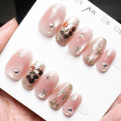 【平成ギャル】ネイルチップ ピンク ラメ 星 スター ホログラム 埋め尽くし Y2K 派手 ライブ 参戦服【ohua】