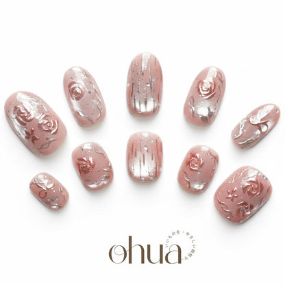 【薔薇のワルツ】ネイルチップ マグネット ピンク ブロンズ メタリック ニュアンス 結婚式 お呼ばれ 上品【ohua】
