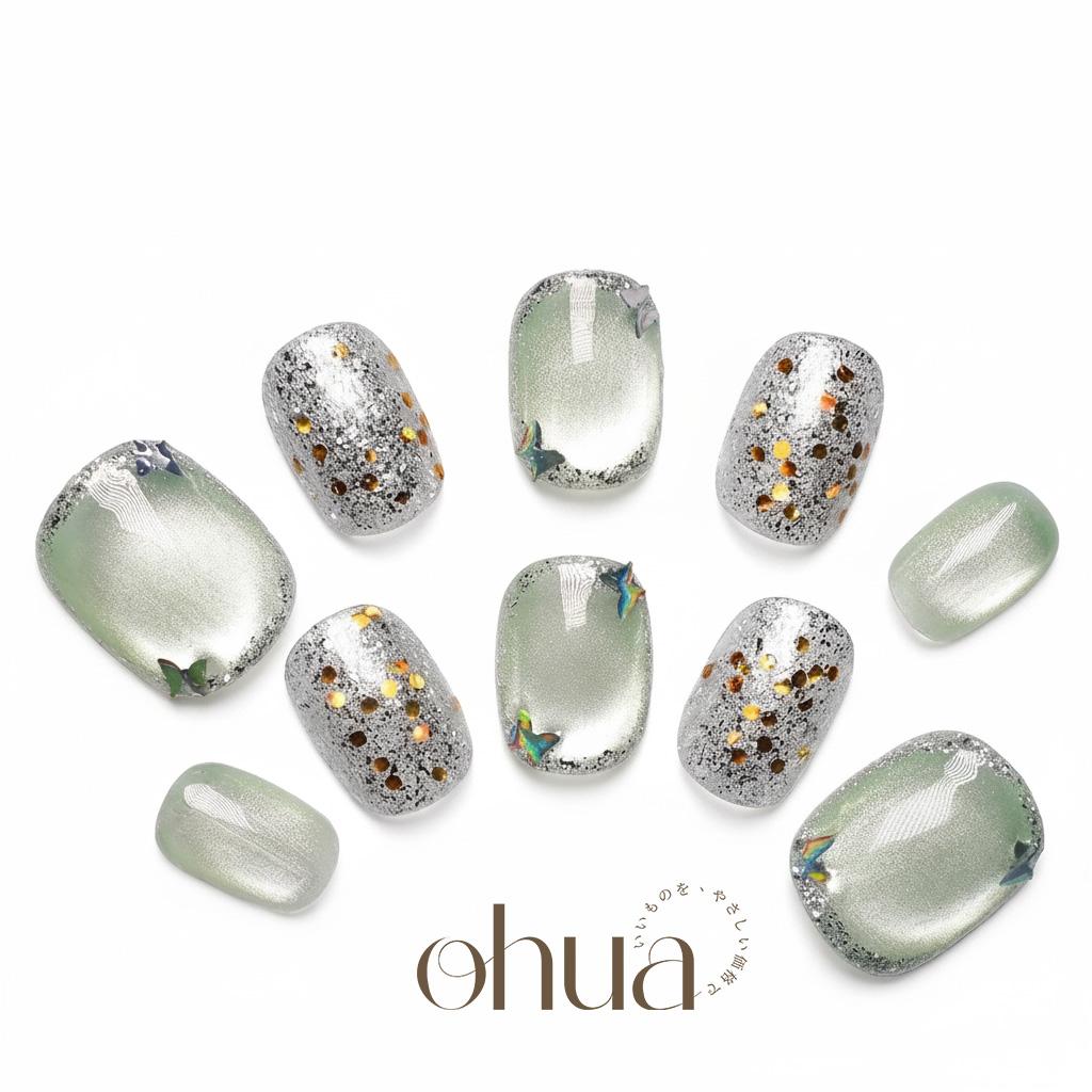 【氷のミント】ネイルチップ ミントグリーン アイスブルー マグネット シンプル 透明感 夏 涼しげ オフィス【ohua】