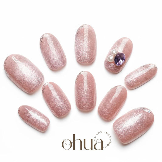 【フラミンゴ・スパークル】ネイルチップ ピンク フラッシュラメ ビジュー パール 派手 パーティー ギャル【ohua】