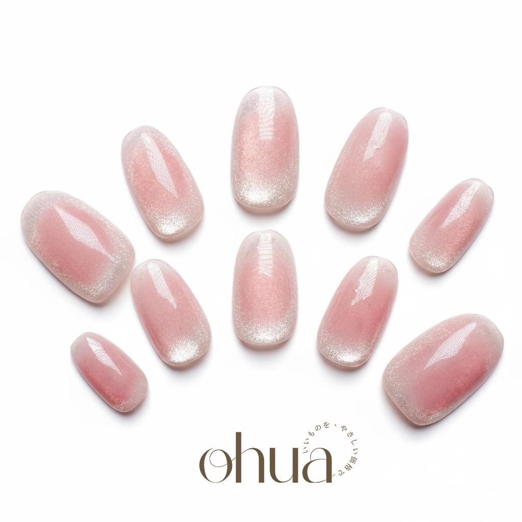 【初恋マグ】ネイルチップ 桃色 ピンク マグネットフレンチ ちゅるん 血色感 ワンホン 韓国 ガーリー【ohua】