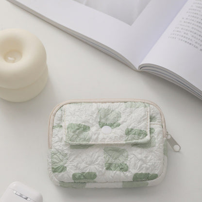 Striped dot quilted pouch | Fluffy and cute makeup pouch, lipstick and accessory storage