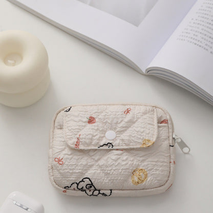 Striped dot quilted pouch | Fluffy and cute makeup pouch, lipstick and accessory storage
