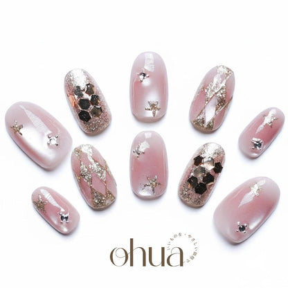 【平成ギャル】ネイルチップ ピンク ラメ 星 スター ホログラム 埋め尽くし Y2K 派手 ライブ 参戦服【ohua】
