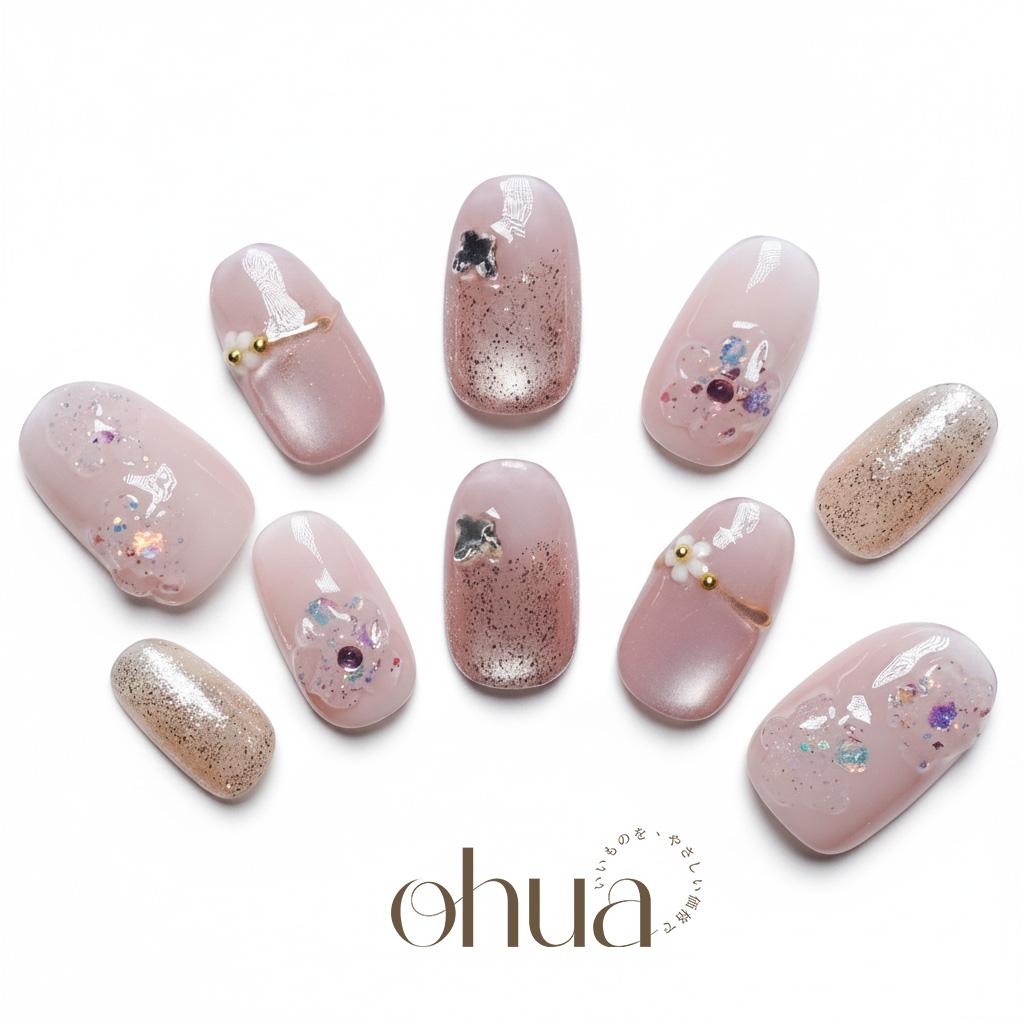【純欲フラワー】2cmネイルチップ 3D お花 桜 ピンク チークネイル うるうる 氷ネイル 中華風 ワンホン【ohua】