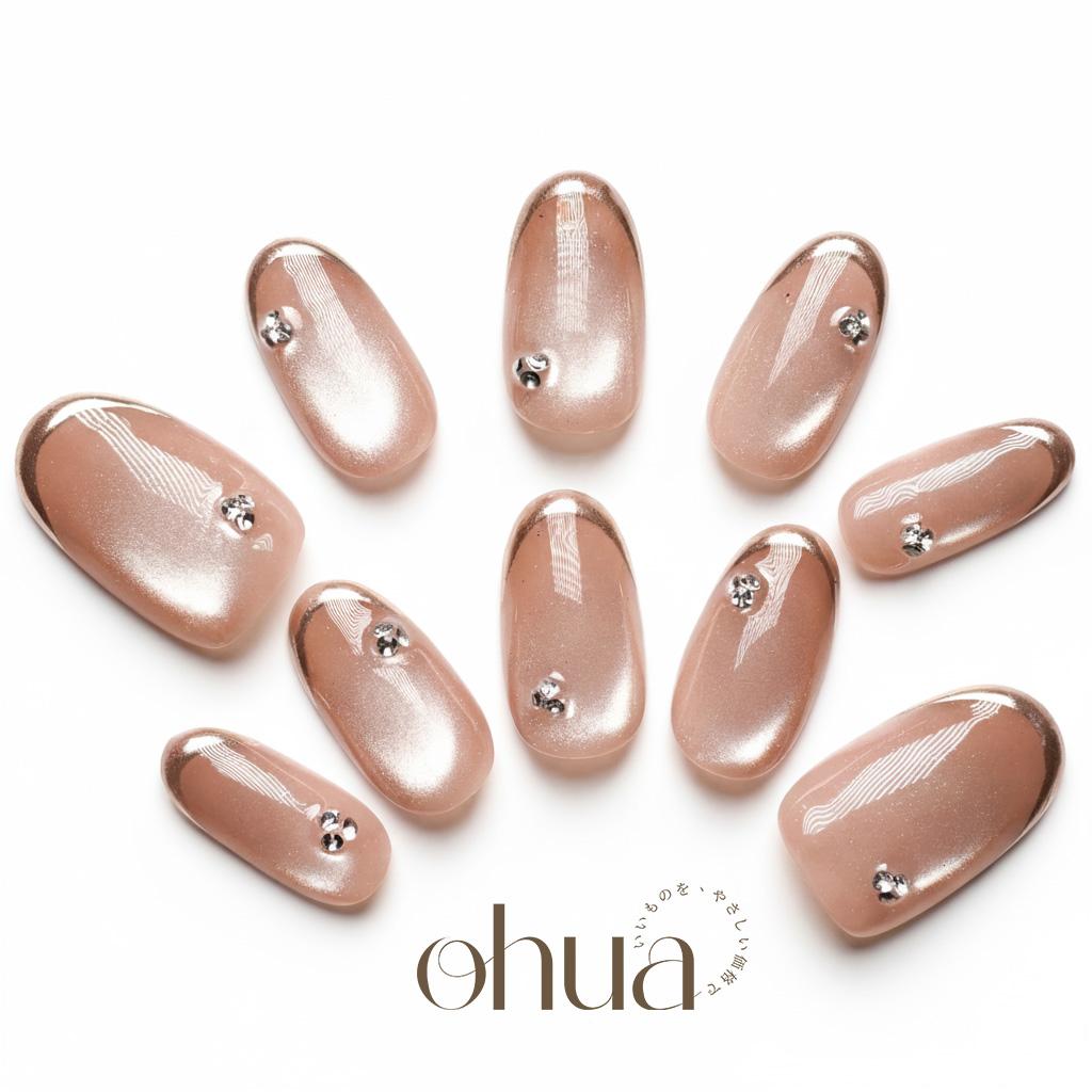 【女神のミラー】ネイルチップ ピンクベージュ マグネット ミラーフレンチ スキニーフレンチ 上品 オフィス 清楚【ohua】